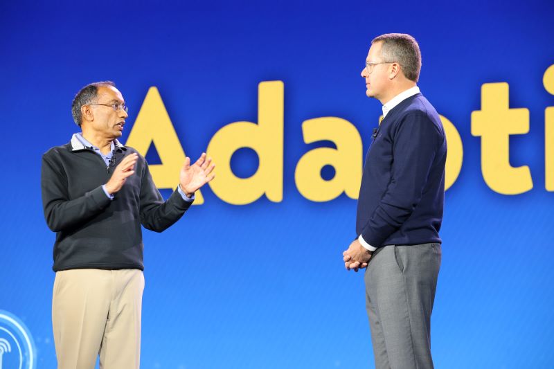 Photo of Doug McMillon and Suresh Kumar onstage at CES.