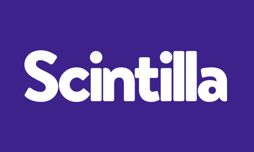 Brand text for Scintilla on a purple background