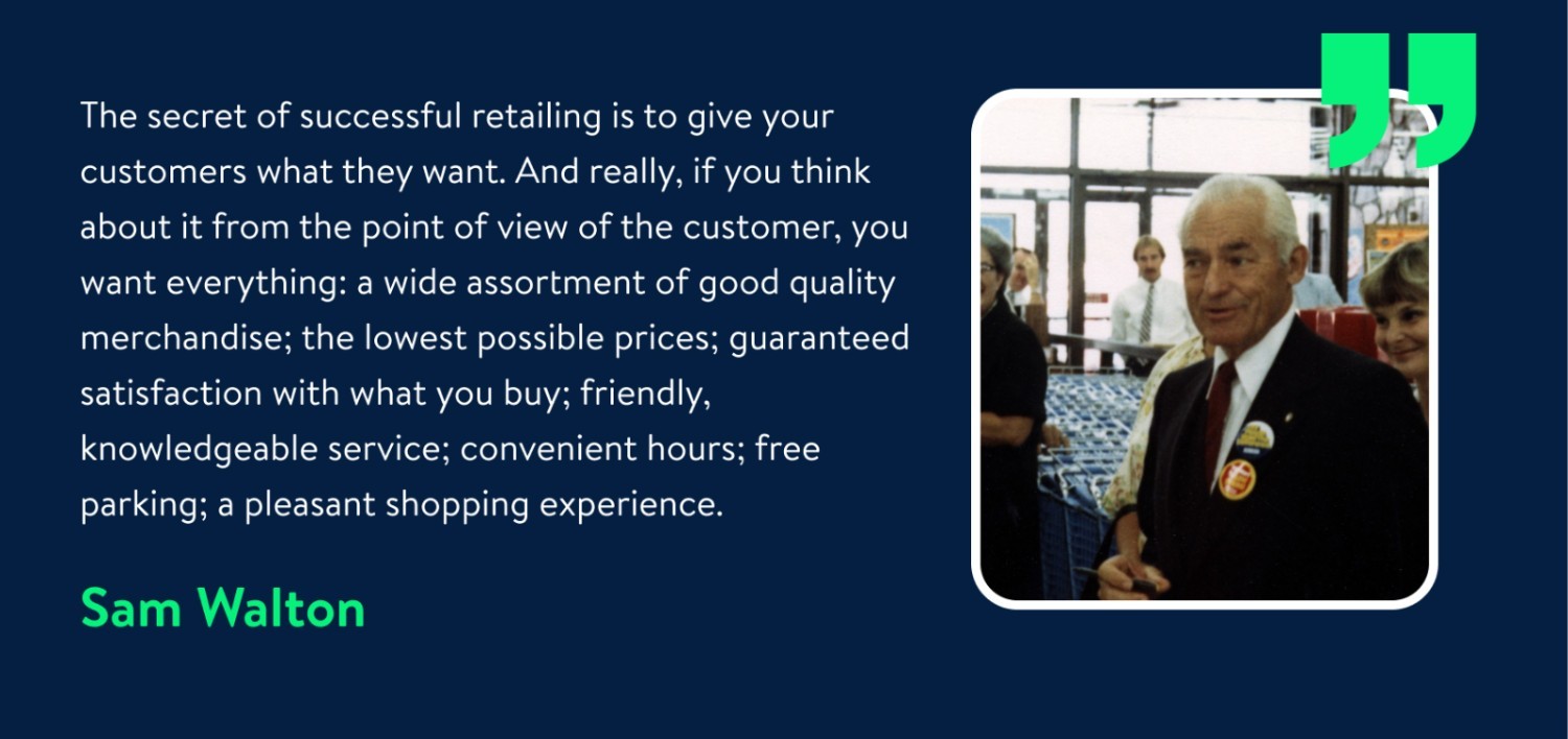 Social Media A navy-blue banner with a quote from Sam Walton, Founder of Walmart