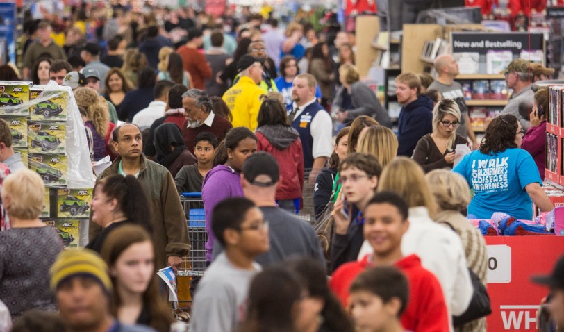 A busy and huge number of shoppers in a supermarket