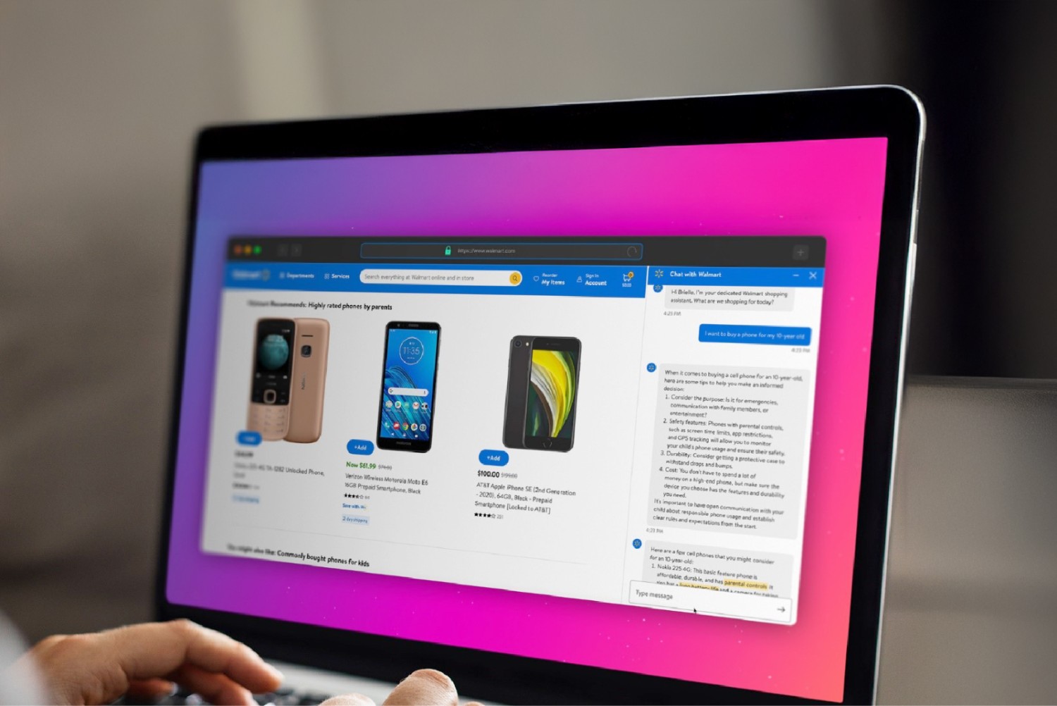 A customer is interacting with Walmart’s GenAI-powered shopping assistant on the Walmart website.