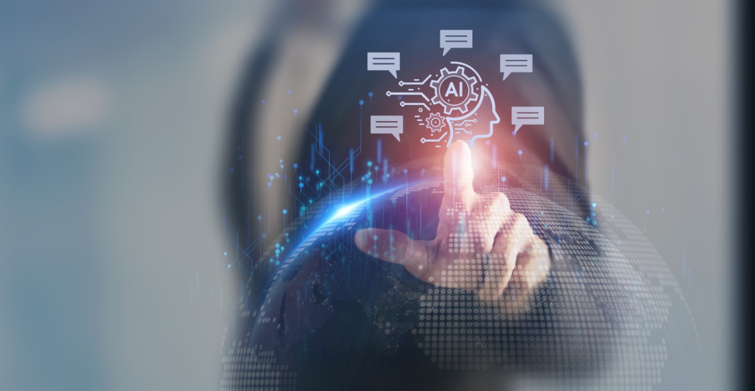 A person clicking on the word AI on a touch screen